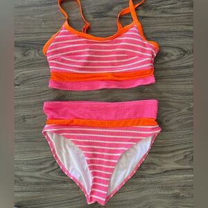 SHEIN Pink and Orange Striped Bikini Set